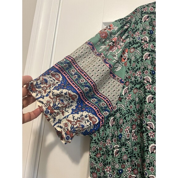 New Bloomchic Green Floral Print Maxi Dress Puff Sleeves Elastic Waist 22/24 - Picture 4 of 7